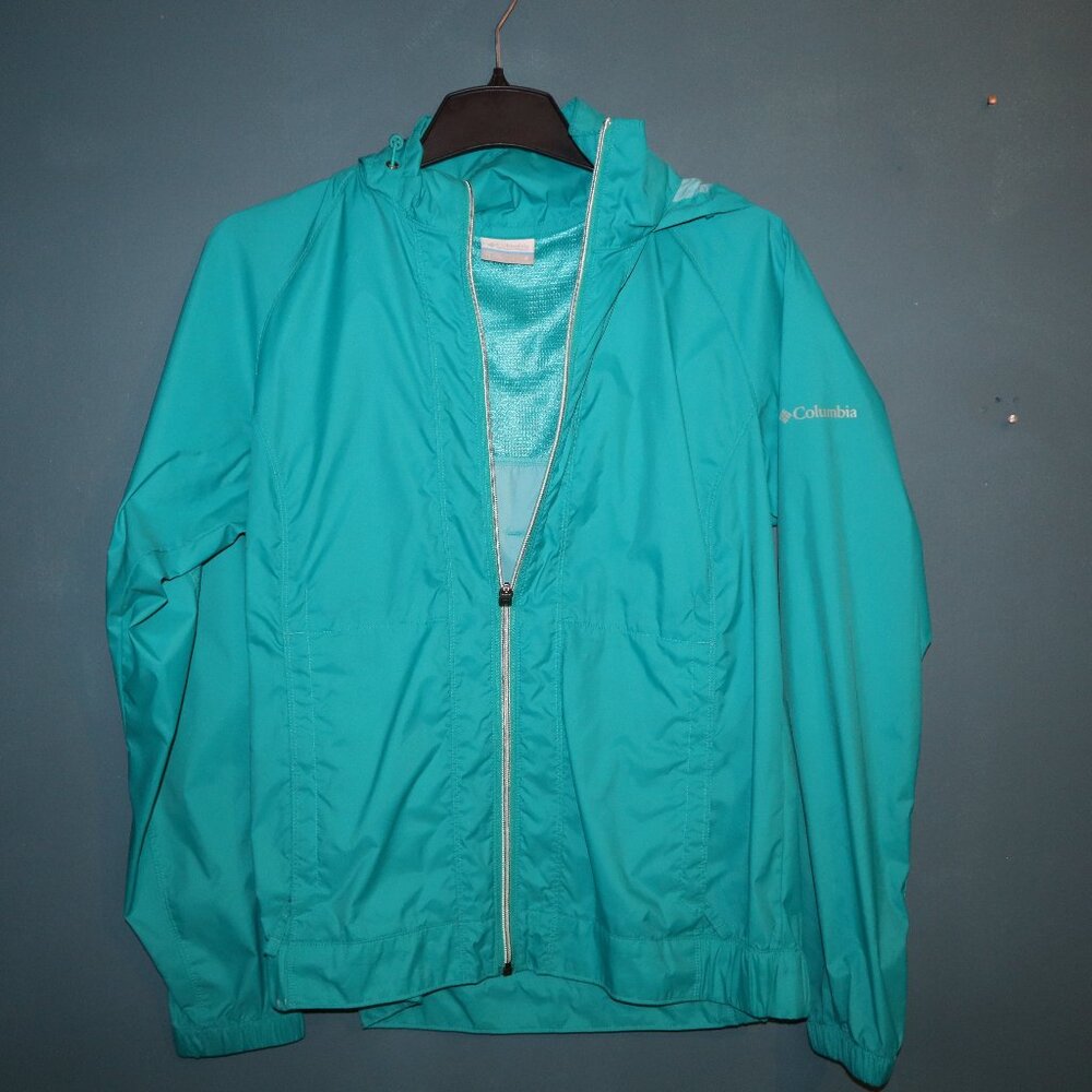 Medium Teal Columbia Hooded Rain jacket Anorak